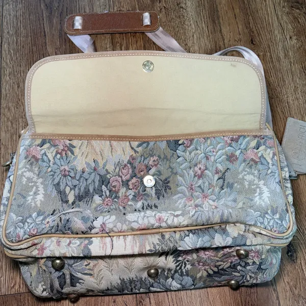 French Luggage Co Vintage Floral Tapestry Carry On Bag Travel Tote Made in USA - Image 12