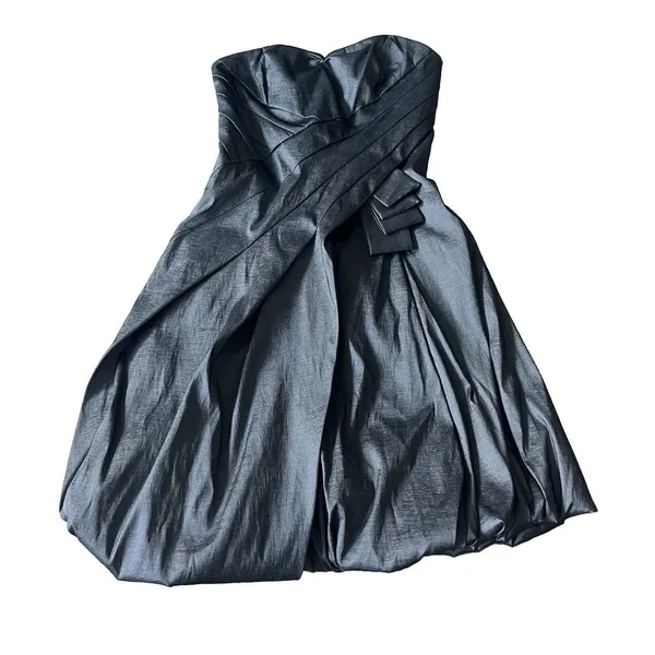 Jessica McClintock Silver Bubble Strapless Pleated Mini Dress Size 2 - Image 4