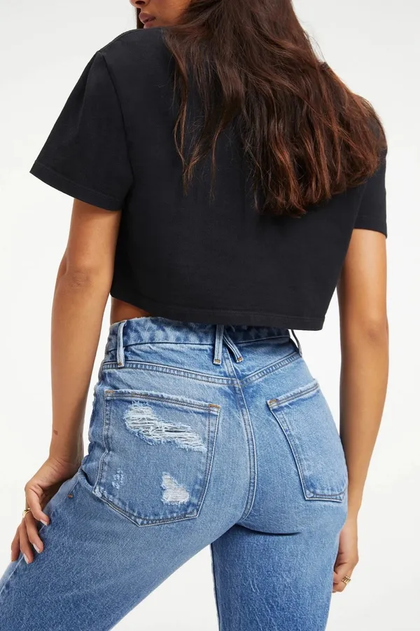 Good American Good Vintage Raw Hem Distressed Pocket Jeans NWT - Image 3