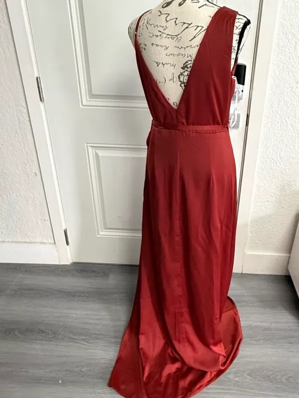 NWT Lulus Red Rust Satin Wrap Maxi Dress - Size M 💃 - Image 9