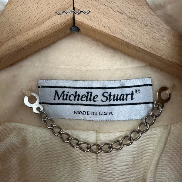 Vintage Michelle Stuart Wool‎ Coat Puff Sleeve Button Front Jacket Cream Mediun - Image 9