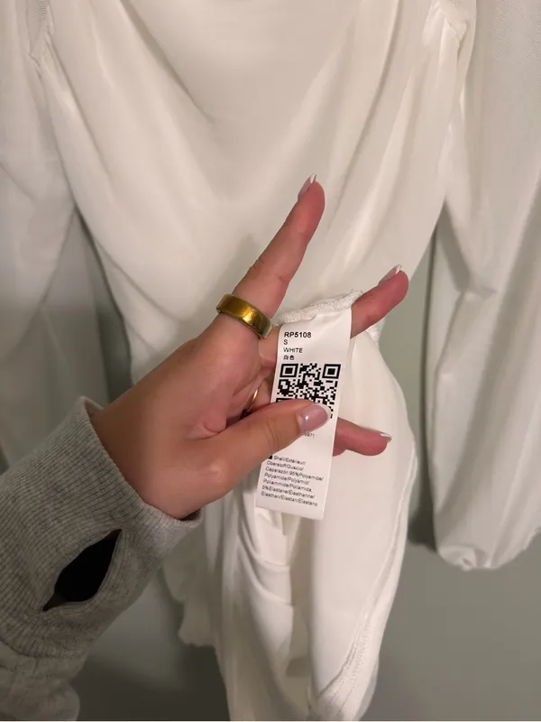 White Ruched Long Sleeve Mini Dress - Image 3