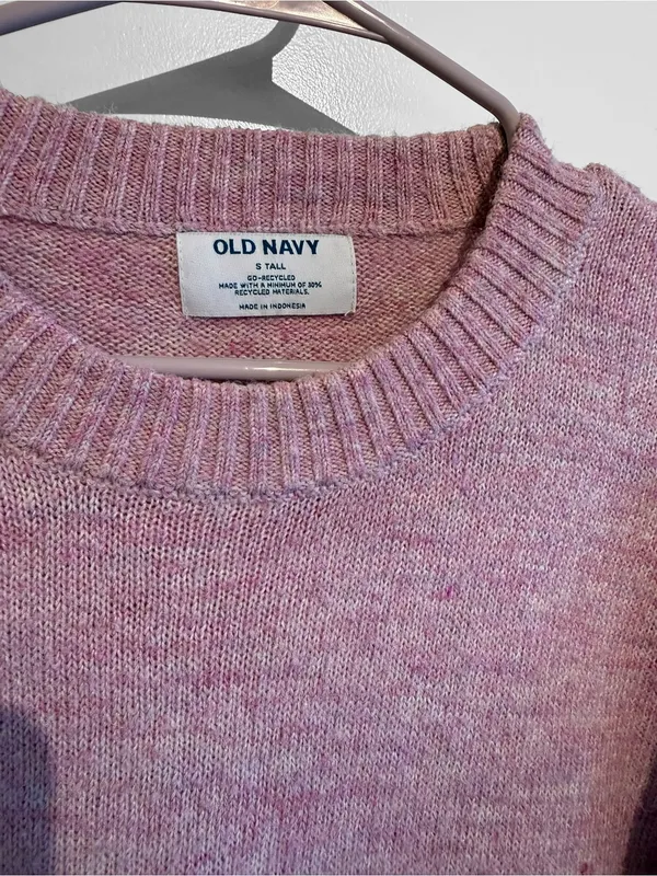 Old Navy Women’s S Tall Heathered Mauve Pink Crewneck Sweater - Image 3