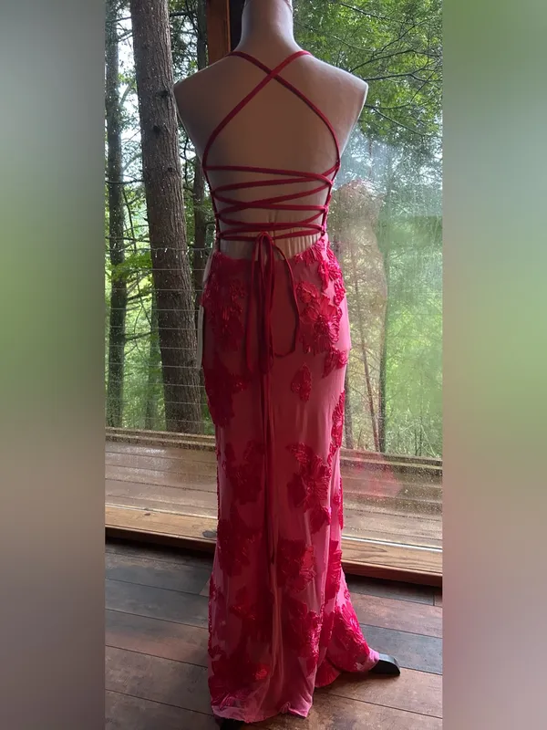 Pink Floral Appliqué Evening Gown size 4 - Image 2