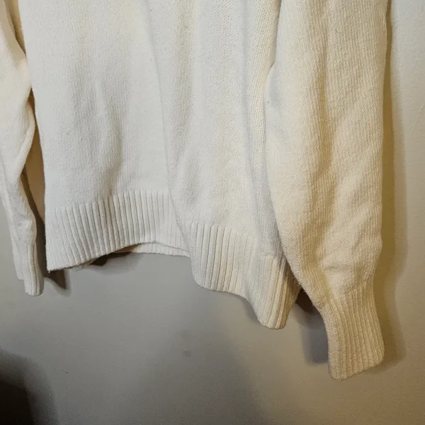 Old Navy Women's V-Neck Cream Polo Sweater Neutral Casual Collared Long Sleeve - Image 4