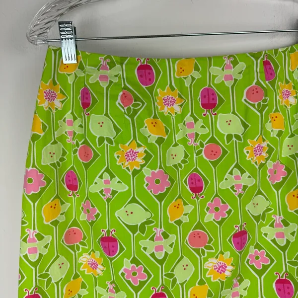 Vtg Lilly Pulitzer Green Floral Spring Mini Skirt Sz 10 Lime Lemon Ladybug - Image 4