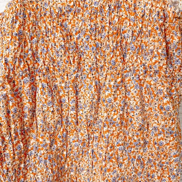 Zara Floral Ditsy Orange Lilac Smocked Sleeveless Minidress, EUC, Size Medium - Image 10