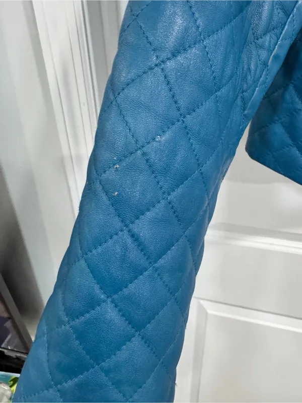 VTG Newport News Quilted Leather Jacket Size 6 Blue Collarless Zip Front - Image 11