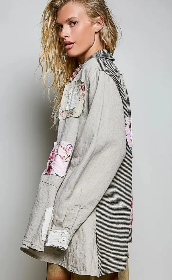 POL Patchwork Button Flannel - Image 3