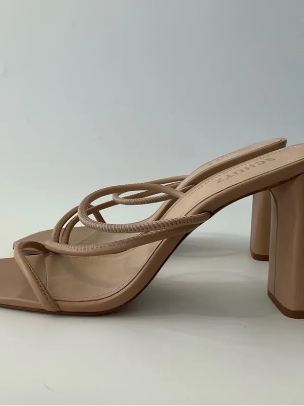 NWT SCHUTZ Chessie Tan Nude Leather Strappy Block Heel Sandals - Size: 10 - Image 7