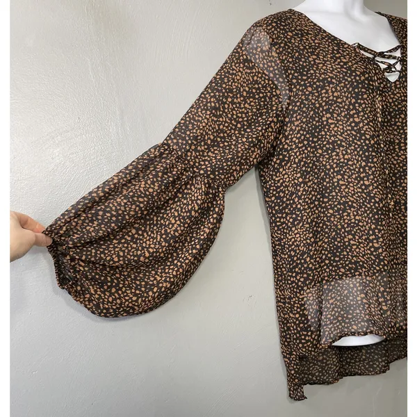 Flowy Whimsigoth Lace Up Top Plus Size 2XL Black Brown Sheer Renaissance Boho - Image 2