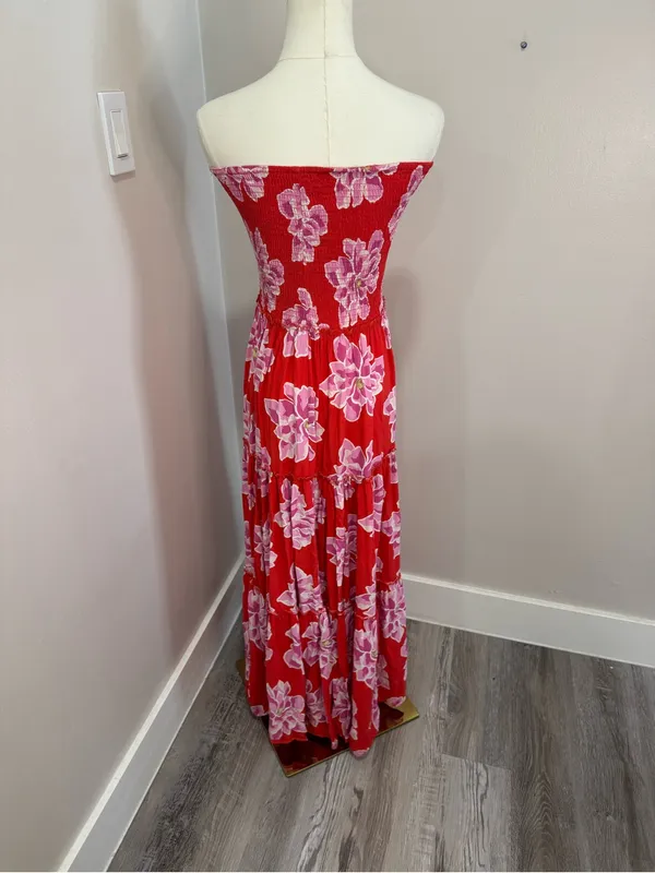 Abel The Label Anthropologie Floral Red & Pink Maci Dress‎ Medium - Image 3