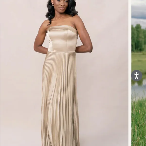 Revelry Strapless Gold Pleated Dress - Image 2