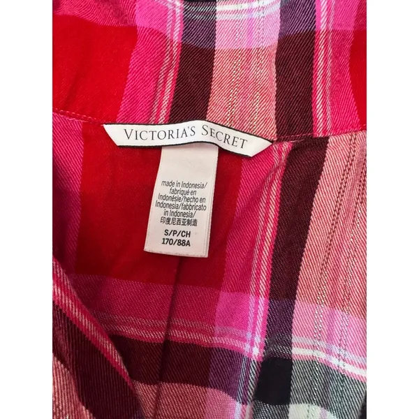 Victoria's Secret Size Small Short Sleeve‎ Button Up Pajama Top Red Pink Plaid - Image 3