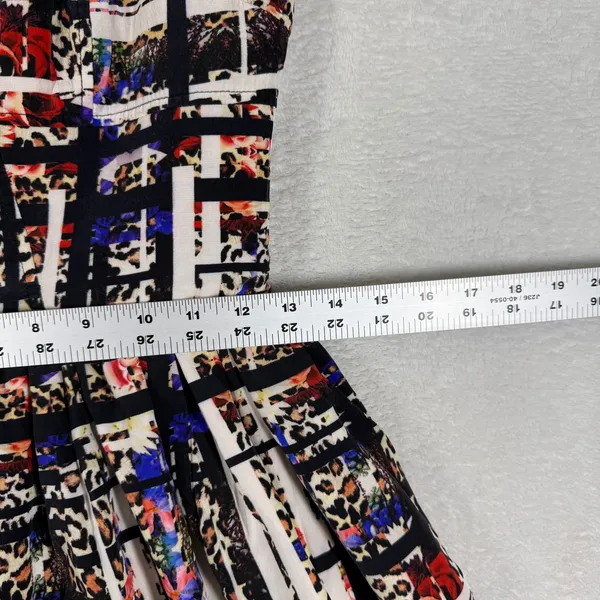 Amanda Uprichard Silk Mixed Print Fit and Flare Mini Dress Leopard Floral M - Image 5
