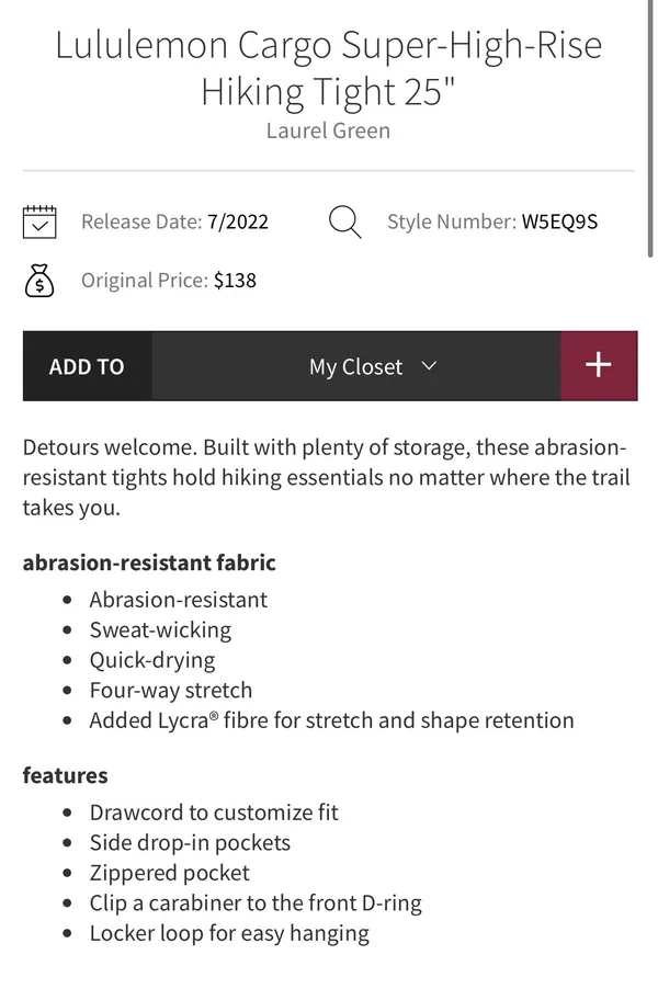 Lululemon Cargo Super-High-Rise Hiking Tight 25" Laurel Green 6 - Image 15