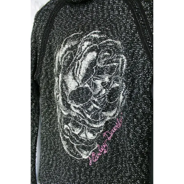 Harley Davidson Womens Hoodie Jacket Skull Chain Accent 1903 Size Medium Tweed - Image 5