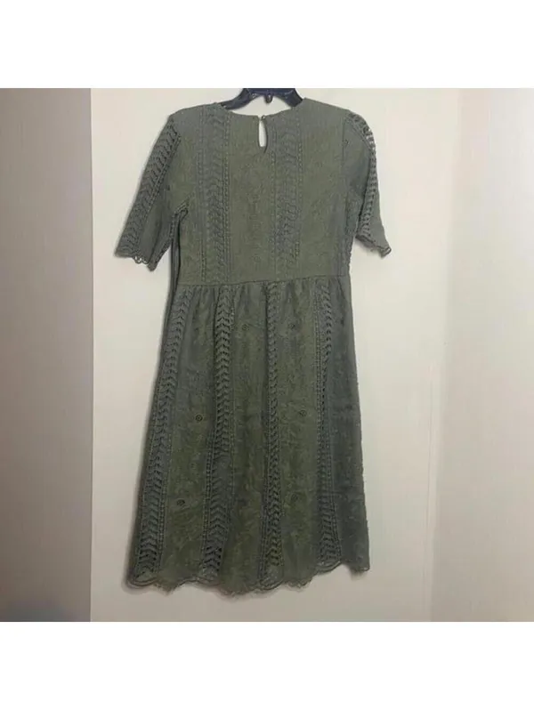 Tea n rose green lace crochet short sleeve midi dress prairie boho modest - Image 6
