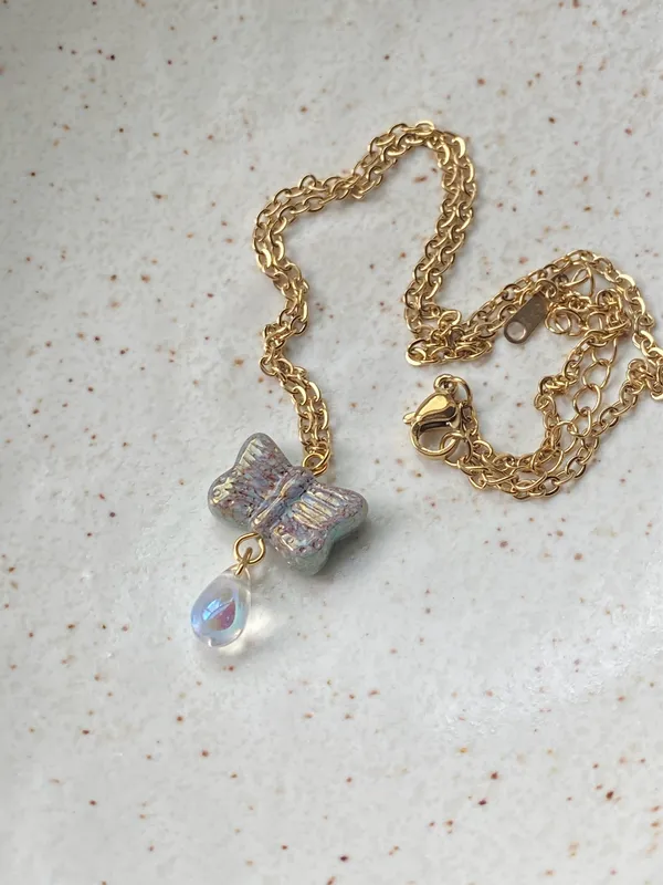 Handmade Czech glass butterfly fairy whimsy dainty necklace🦋 - Image 5