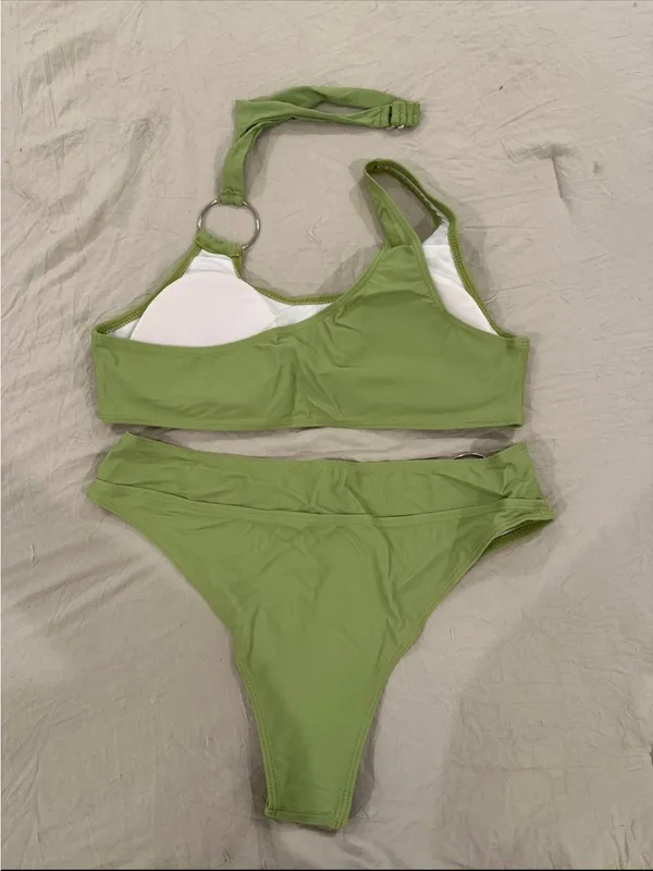 SHEIN Light Green One-Shoulder Ring-Accent Bikini Set - Image 2