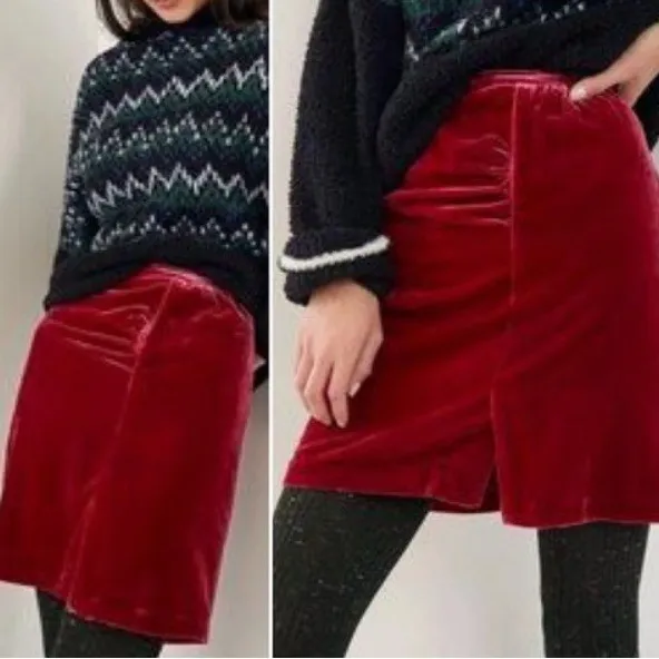 Anthropologie Montie Connie Velvet Mini Skirt size 2‎ Jewel Tone Ruched - Image 2