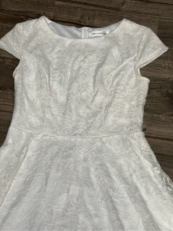 MUADRESS White Ivory Floral Lace Fit & Flare Dress Size L - Image 5