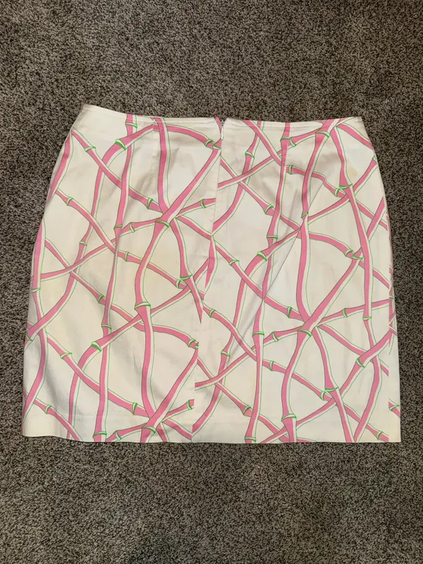 Govango Women's Pink and Green Bamboo Lattice Print Mini Skirt Size 8 - Image 3