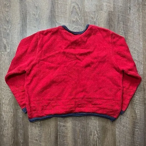 Vintage 90s‎ Red USA American Flag Knit Crewneck Crop Sweater Womens Size XL - Image 5