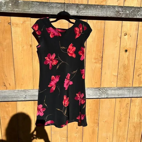 Vintage 90s black & red‎ floral sexy dress size medium - Image 2