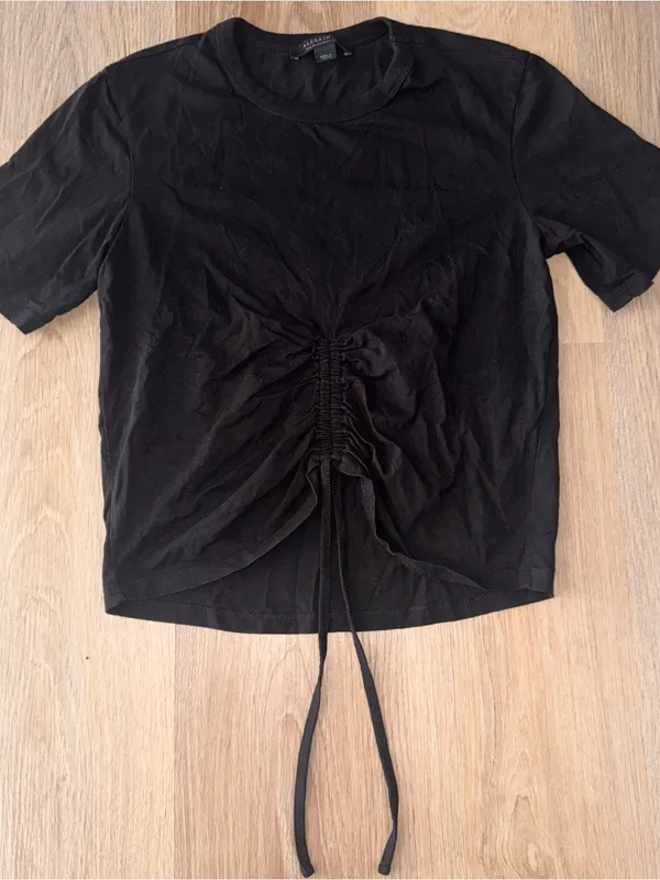 All Saints Black Front Scrunch T-Shirt - Size 6 - Image 2