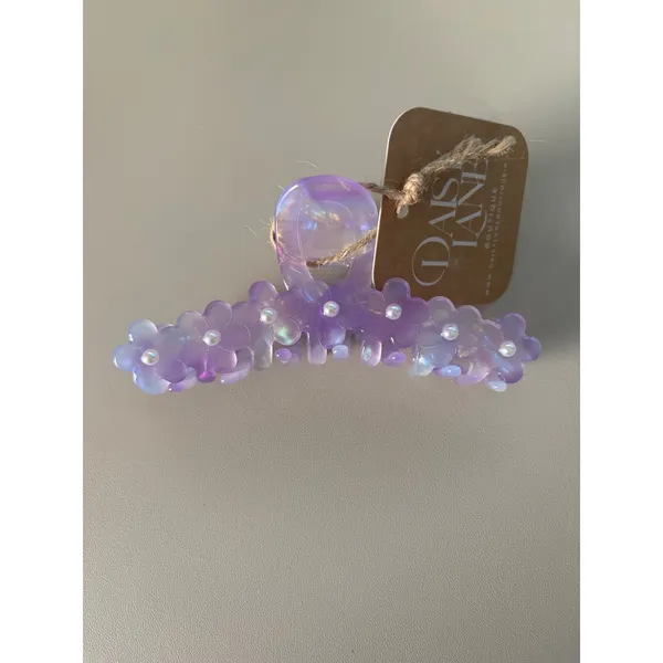 Daisy Lane Purple Iridescent Floral Hair Claw Clip with Faux Pearls NWT - Image 2