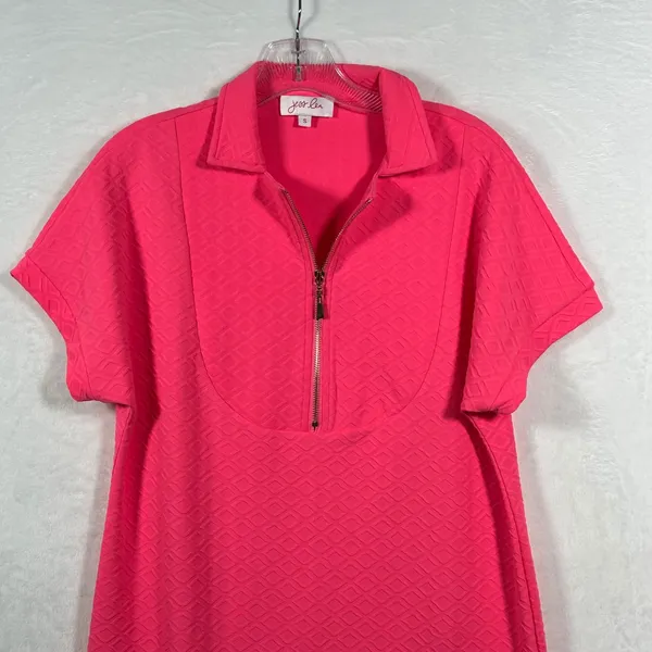 Jess Lea Pink Quilted Half Zip Polo Collar Shift Dress Small Hot Pink‎ Sporty - Image 3
