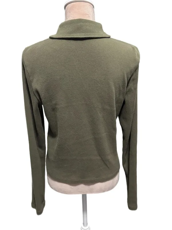 Madewell Ribbed Cotton Zip Front Polo Cardigan Light Sweater Womens Medium Olive - Image 6