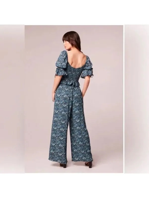 Band of the Free NWT Elise Floral Wide Leg Pull On Pants Deep Teal Aqua S - Image 3