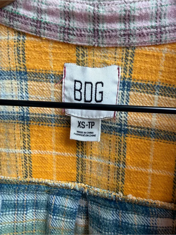 UO Ted Patchwork Yellow Flannel Shirt Button Down Plaid Urban Outfitters Size XS - Image 5
