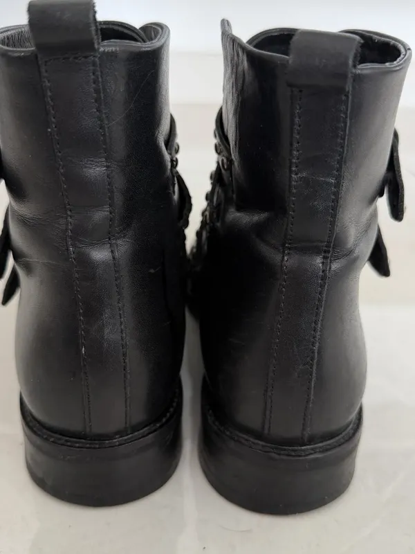MAJE Leather Biker Boots EU 37: US 6.5 UK 4 Black Studded Buckle Straps Womens - Image 6