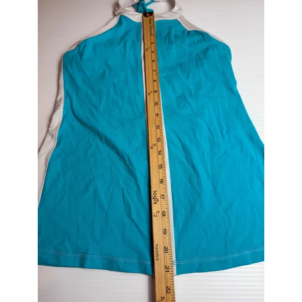 Lululemon Halter Top Tank Athletic Teal Blue White Built In Bra‎ Size 8 no pad - Image 5