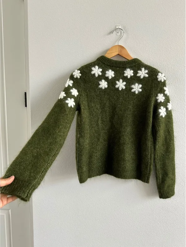 Sezane Paris NWT La Maille Ecru Andrew Floral Mohair Wool Cardigan Size XXS - Image 5
