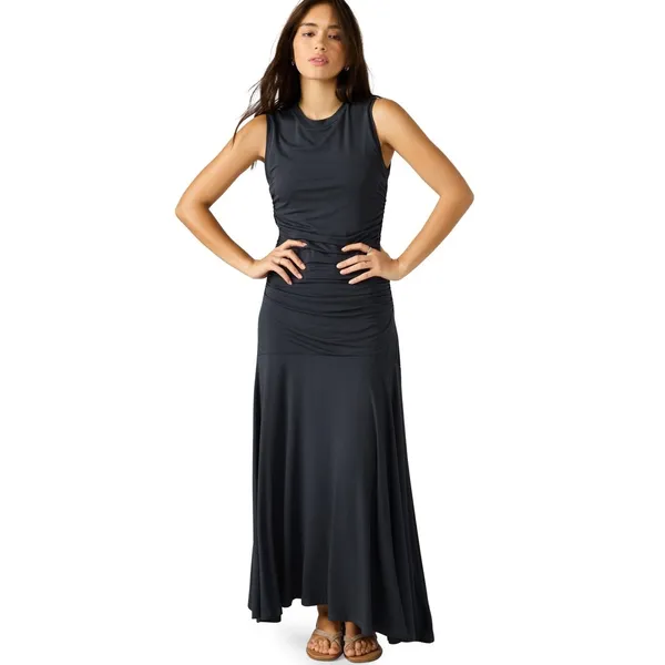 Steve Madden Womens Jace Maxi Dress Large Faded Black Ruched Sleeveless Pullover - Image 7