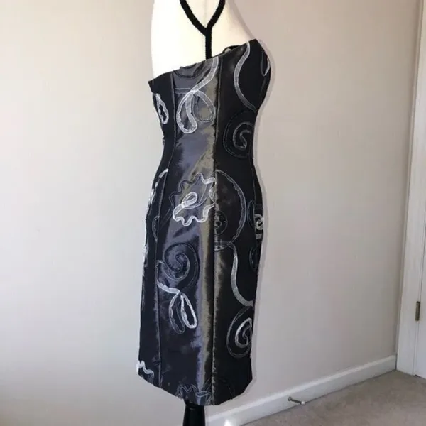Vintage Jessica McClintock Dress Autumn Wedding Guest Strapless S XS Metallic 90 - Image 4