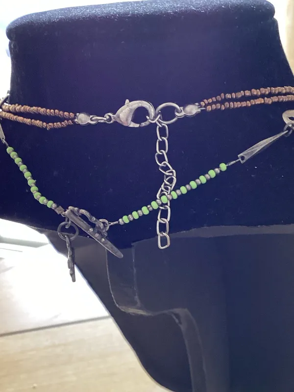 Two-Strand Green and Brown Beaded stone glass wooden necklaces - Image 2