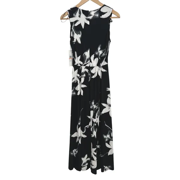 Calvin Klein Maxi Dress Womens 2 Black Floral V-Neck Sleeveless Resort Travel - Image 3