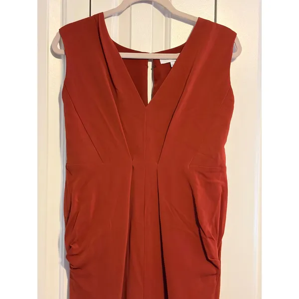REISS Gracie Pleat Detailed Midi Dress‎ Rust Orange US 10 - Image 4
