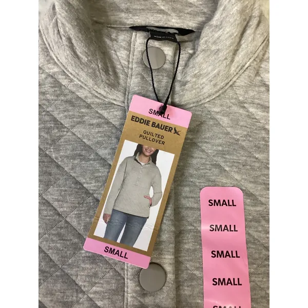 Eddie Bauer Womens Grey Quilted Pullover Snap Mock Neck‎ Sweatshirt EB006752 S - Image 2