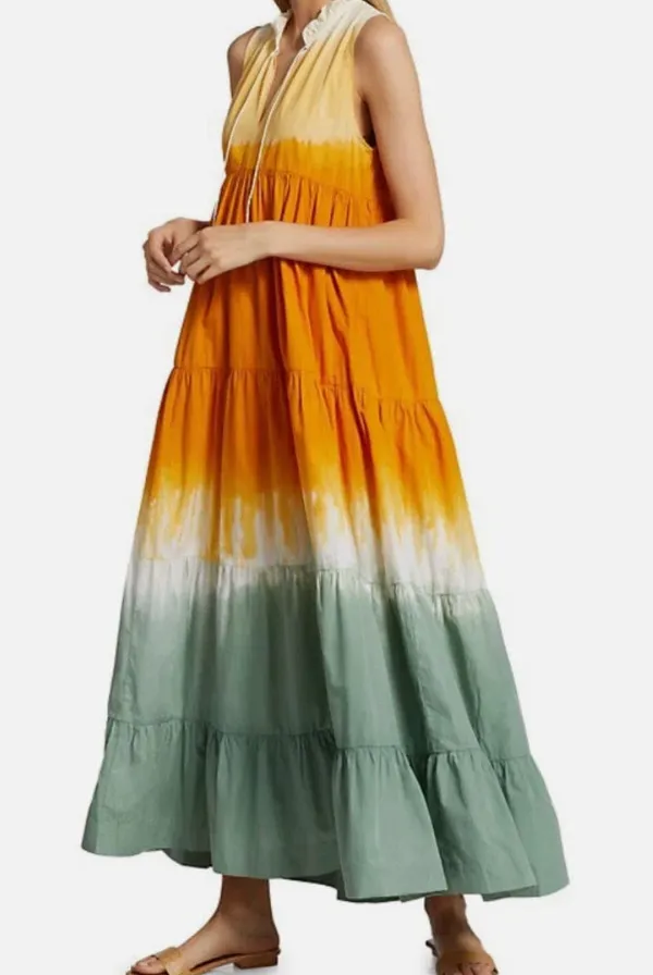 SWF Escapism Cotton Ruffle Neck Tiered Maxi Dress – Spring Brights – Size XS - Image 2