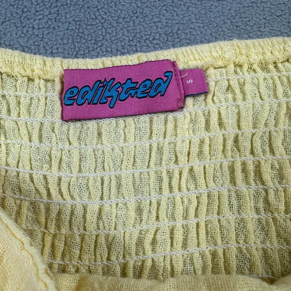 NWT Edikted Top S Womens Yellow Ruffle Layered Strapless Smocked Cami Tank Cute - Image 3