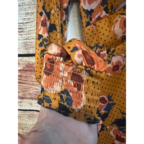 Free People Morning Light Floral Mini Dress in Yellow Gold Orange Womens Size 6 - Image 5