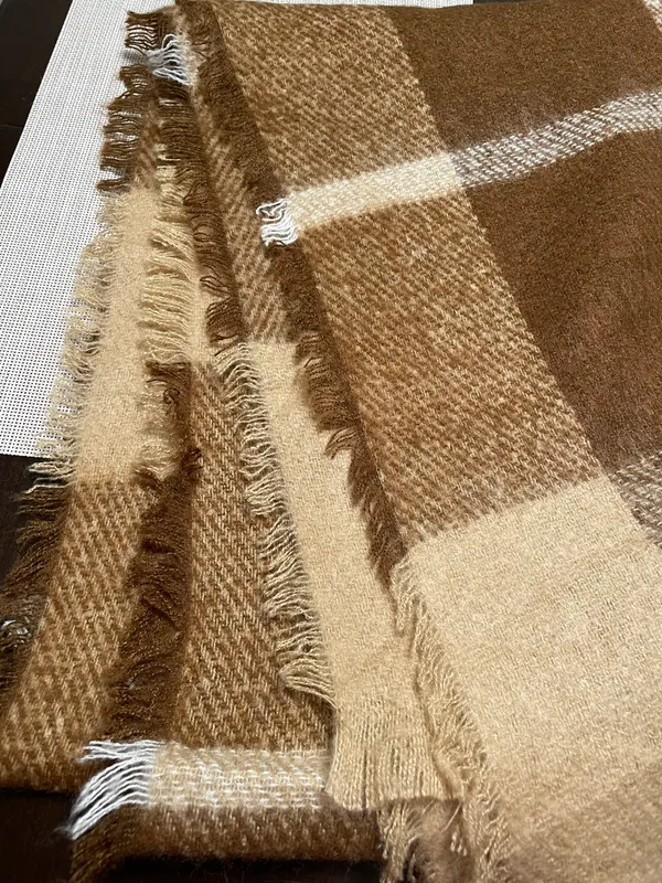 Polo Lauren Ralph Lauren Brown Tan and Ivory Plaid Large Scarf - Image 2