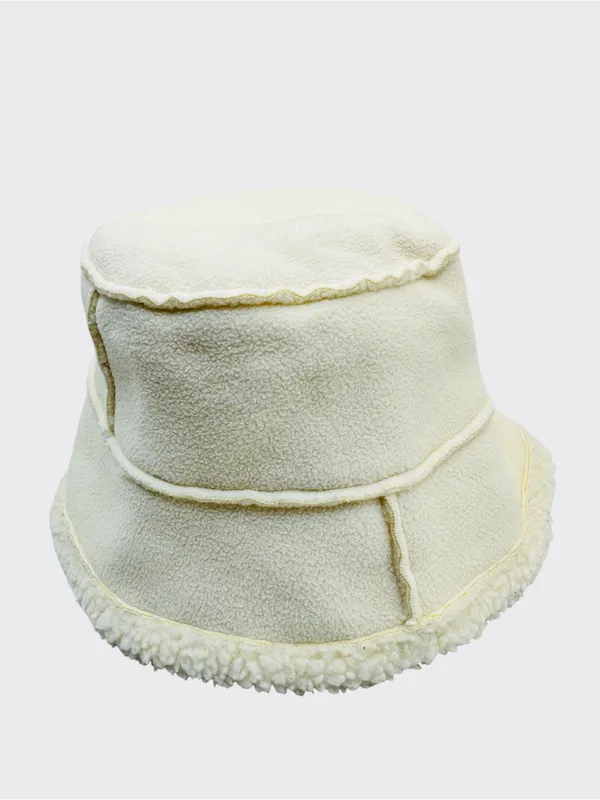Lands’ End Ivory Sherpa Fleece Bucket Hat Cozy Winter Teddy Hat Medium - Image 2