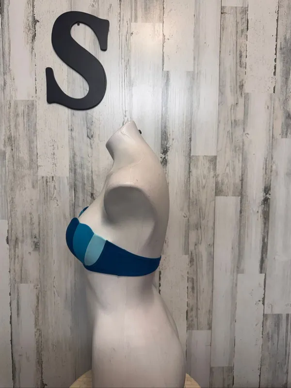 SheIn Blue Colorblock Scalloped Strapless Bikini Top Swimsuit Womens Small Push Up - Image 3